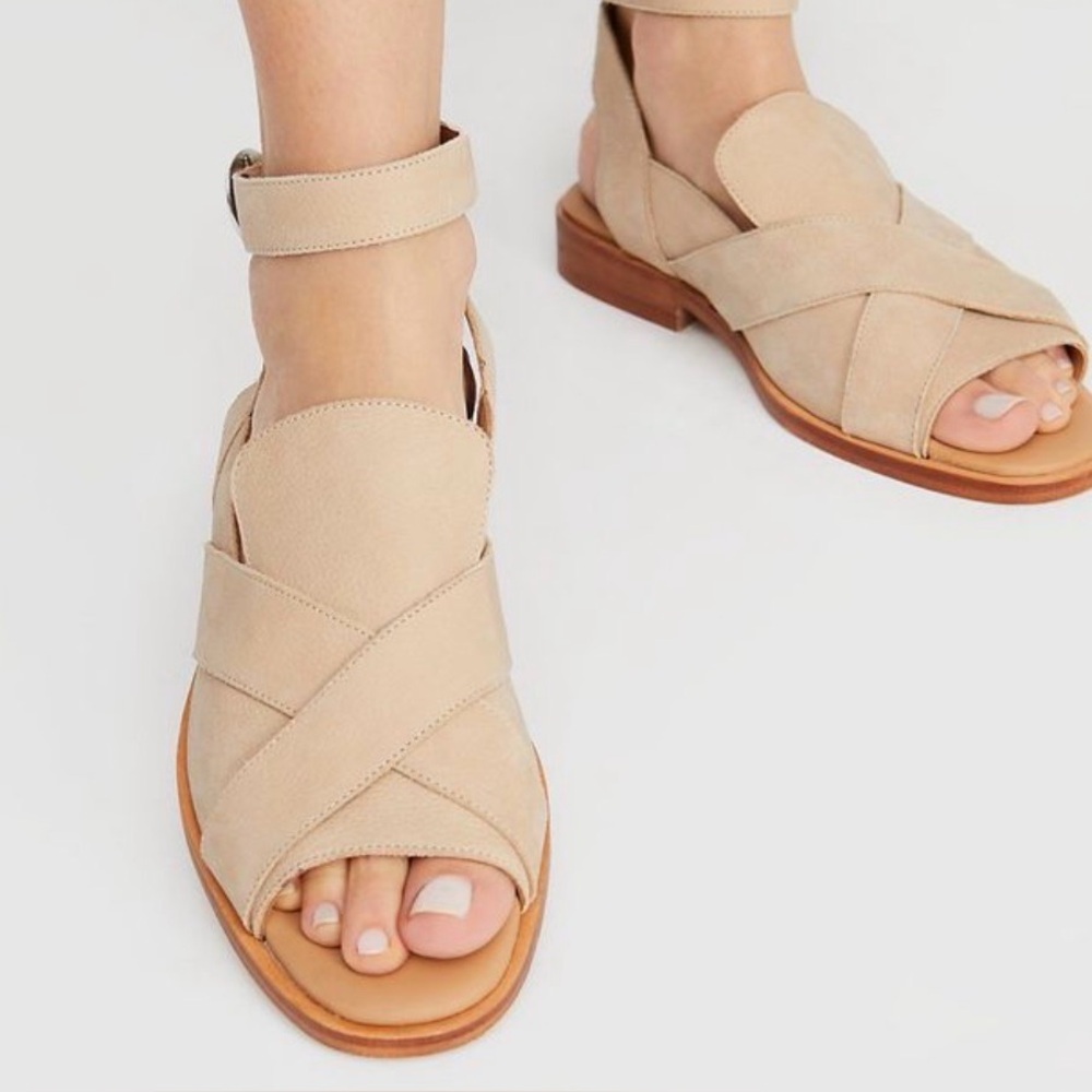 Free People Catalina Leather Loafer Sandal With Adjustable Ankle Strap.